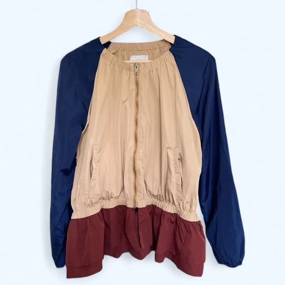Hayden Los Angeles Color Block Peplum Windbreaker Jacket Small Navy Tan Maroon - Picture 1 of 8